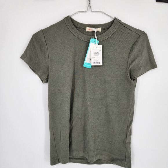 Marine Layer Tops - Marine Layer Dark Green Small Lexi Rib Sun In Crew Tee NWT